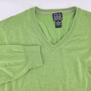 JOS A BANK Traveler's Collection V‎ Neck Merino Wool Sweater Mens XXL Green